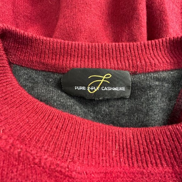 L Pure 2-Ply Cashmere Mens Crew Neck Sweater Red Long Sleeve Pullover Soft Cozy - Picture 3 of 8